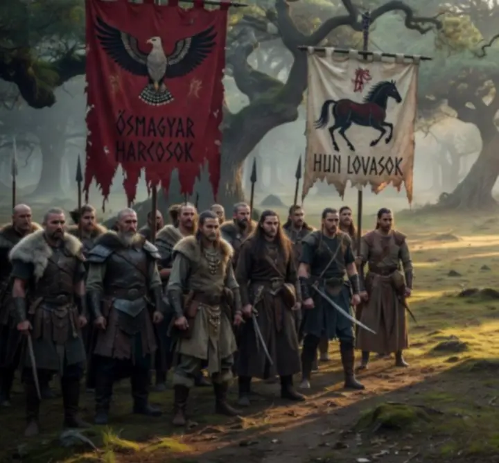 Zászlókkal és jelképekkel díszített fantasy frakciók gyűjtőképe